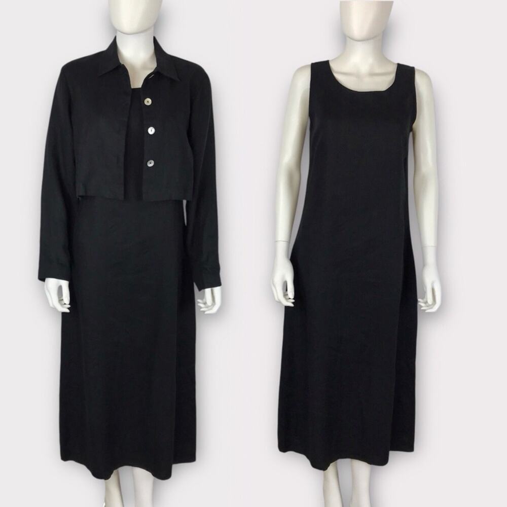 2 Piece Black Linen Jacket & Sleeveless Maxi Dress Size 4